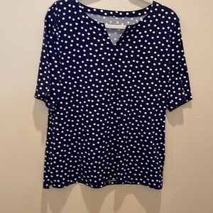 Talbots Navy and White Polka Dot Tee Shirt